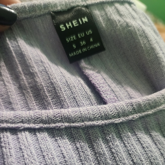 SHEIN Ribbed Long Sleeve Semi-Cropped Tee Lilacs Purple Small - Picture 3 of 5